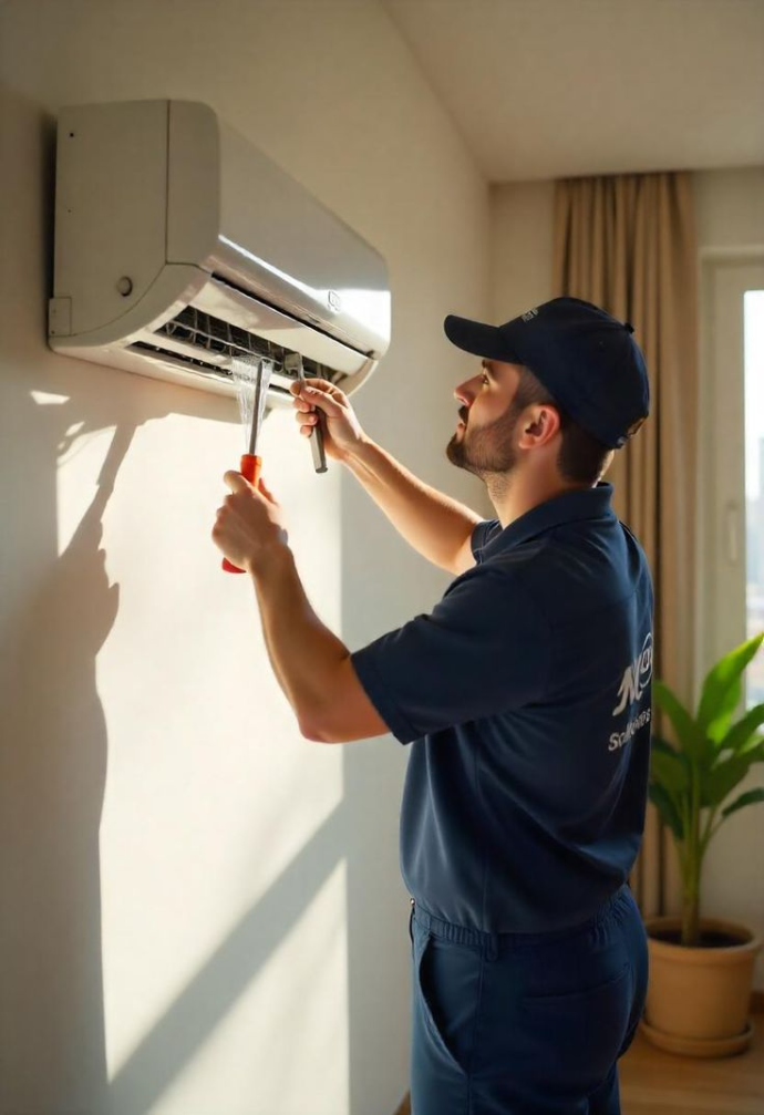 man cleaning ac 